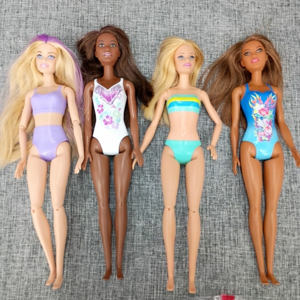 Beach Barbie Dolls With Swimsuits Lot of 4 Dark Light Complexion Articulated